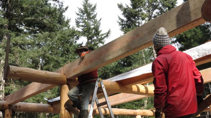 John monkeying around with one end on the joist