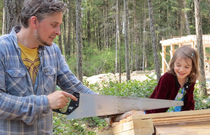 Cutting up bread for lunch