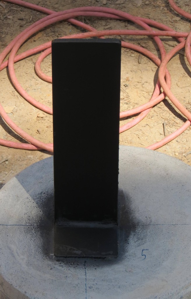 The last plate steel post tie-down prior to drilling