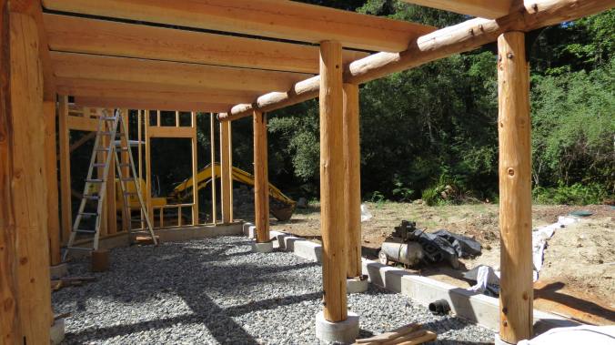 Post at the bottom of what will be the stairs